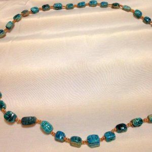 15" Turquoise Ceramic & Coral Beaded Necklace